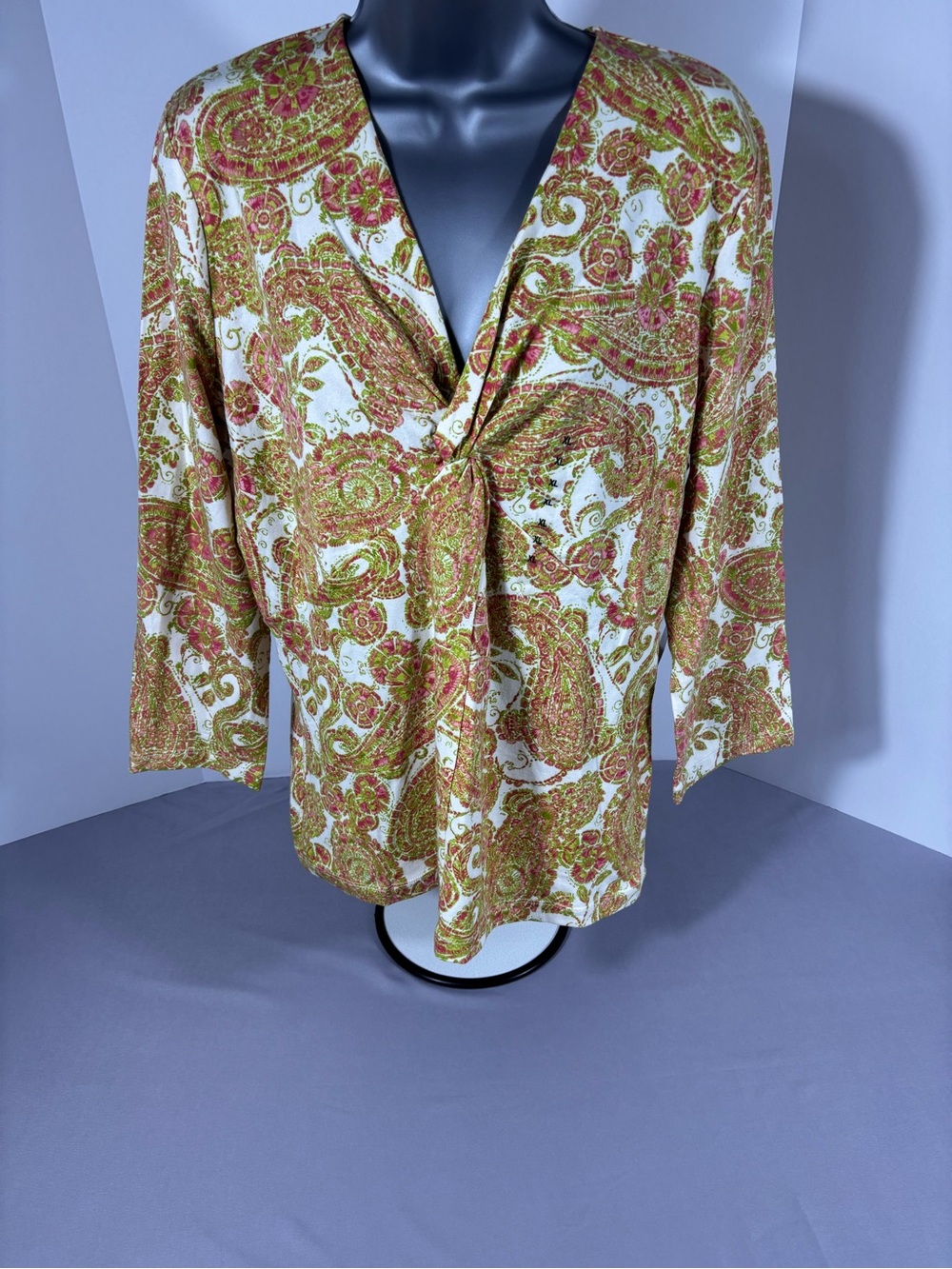 NWT Jones New York Paisley Twist Front Top Women’s XL Cotton Stretch